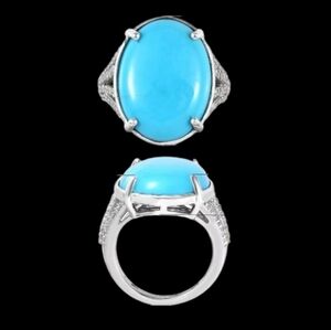 7.85 CTW Sleeping Beauty Turquoise Platinum Over Sterling Silver Ring Sz 9